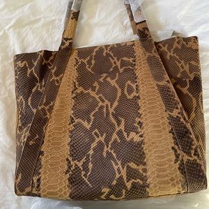 Foley and Corinna Barred leather tote in tawny snake